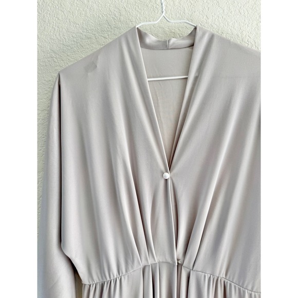 Vintage JCPenney Fashions Maxi Dress Grey V-Neck Minimalist Long Sleeve 18x54 - Picture 3 of 6